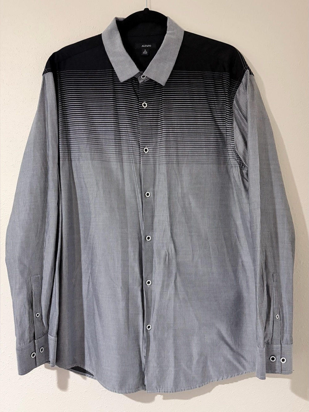 Alfani Men's Black and Gray Gradient Stripe Button-Up Shirt long sleeve